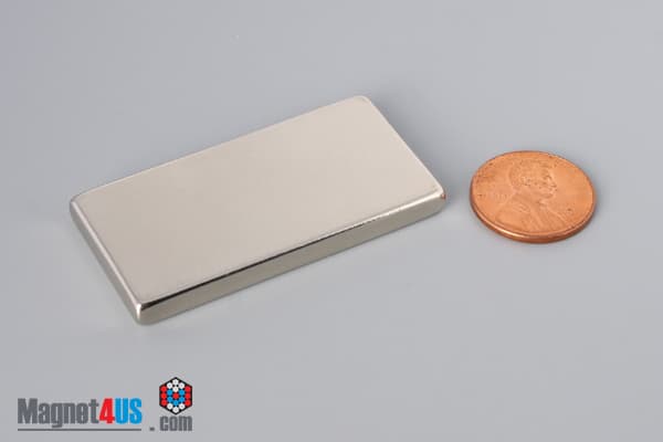 2" x 1" x 3/16" N45 Neodymium Block Magnet